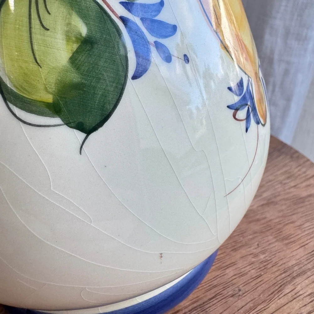 VTG J Wilifred‎ for Sadek Hand Painted Lemon Pitcher Blue Yellow Portugal 7 inch